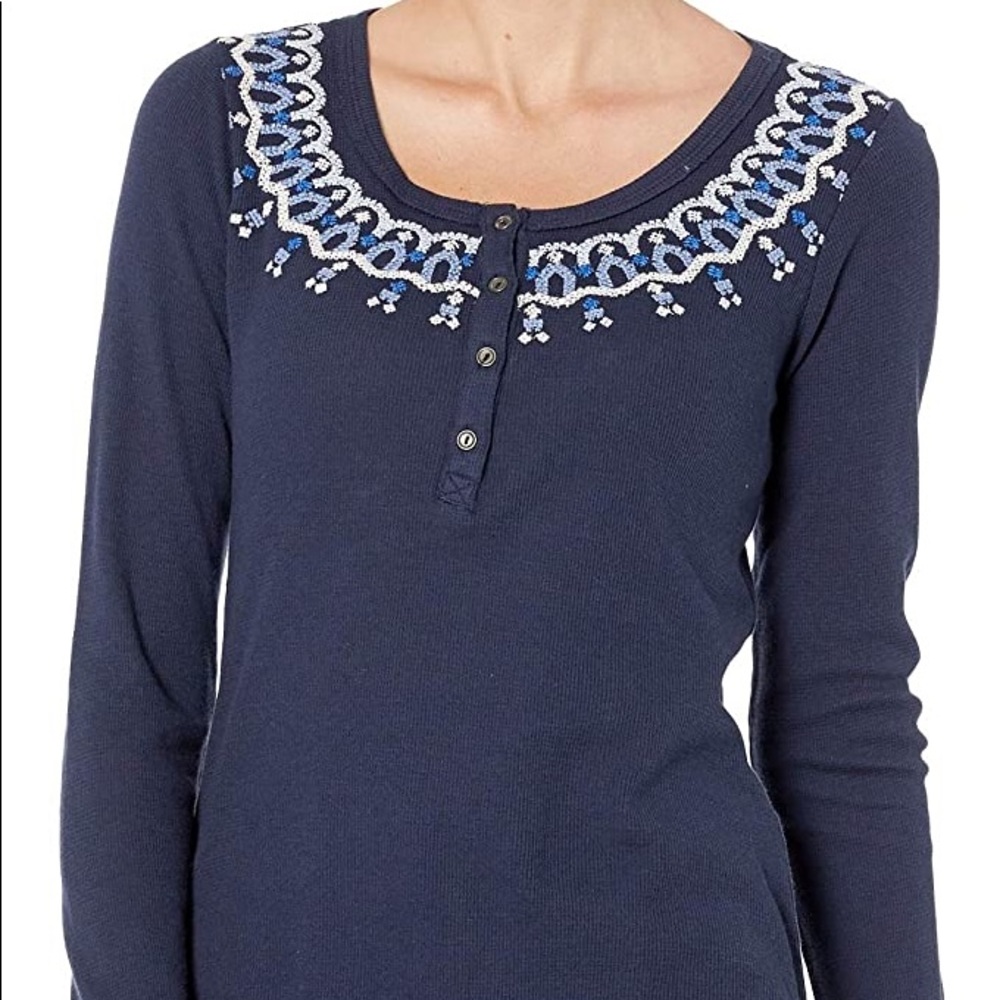 Lucky Brand Women’s Embroidered Necklace Thermal Top